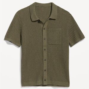 NEW Old Navy Ribbed Olive open stitch sweater button down shirt